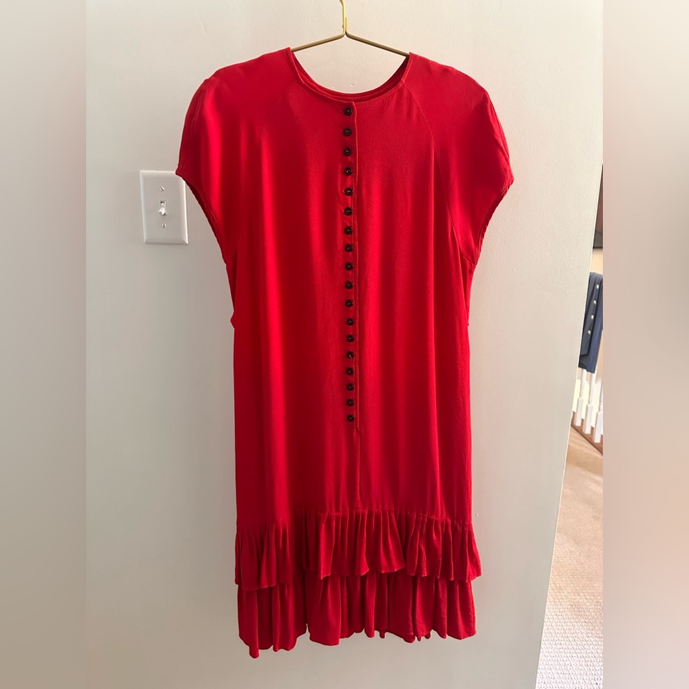 Vintage Ann Taylor Red Drop-waist Dress with black buttons